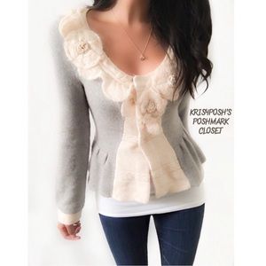 Anthro Field And Flower Gray & Cream Cardigan